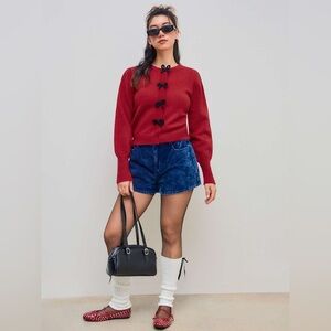 CIDER red KNIT ROUND NECKLINE BOWKNOT
CARDIGAN